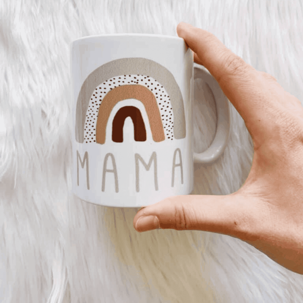 Mug with a rainbow that says mam can be purchased on Etsy