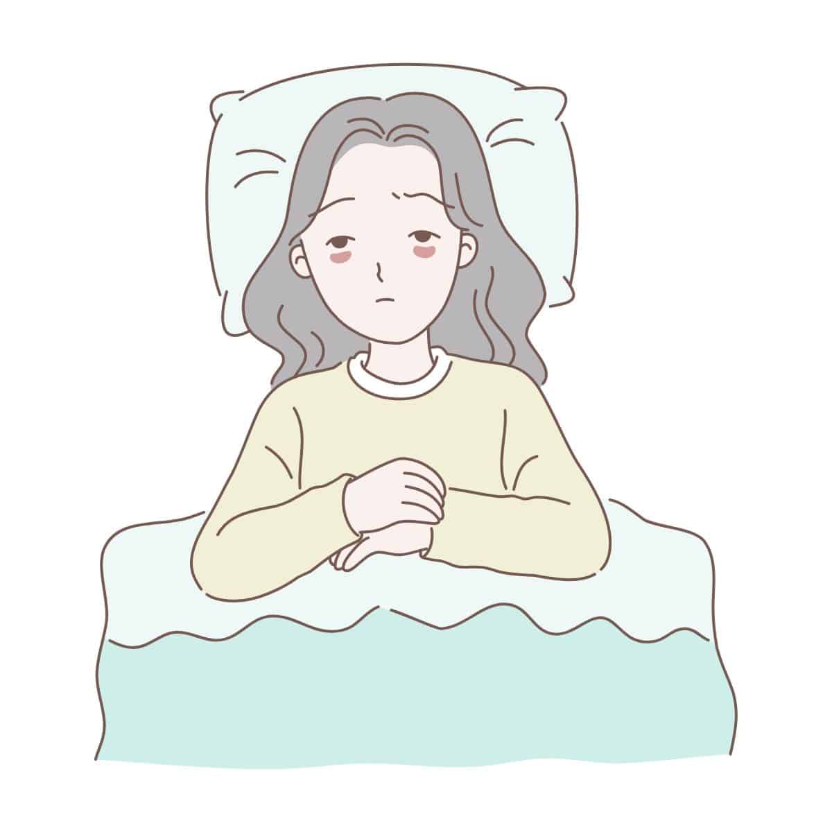Illustration of a woman lying in bed looking to have anxiety