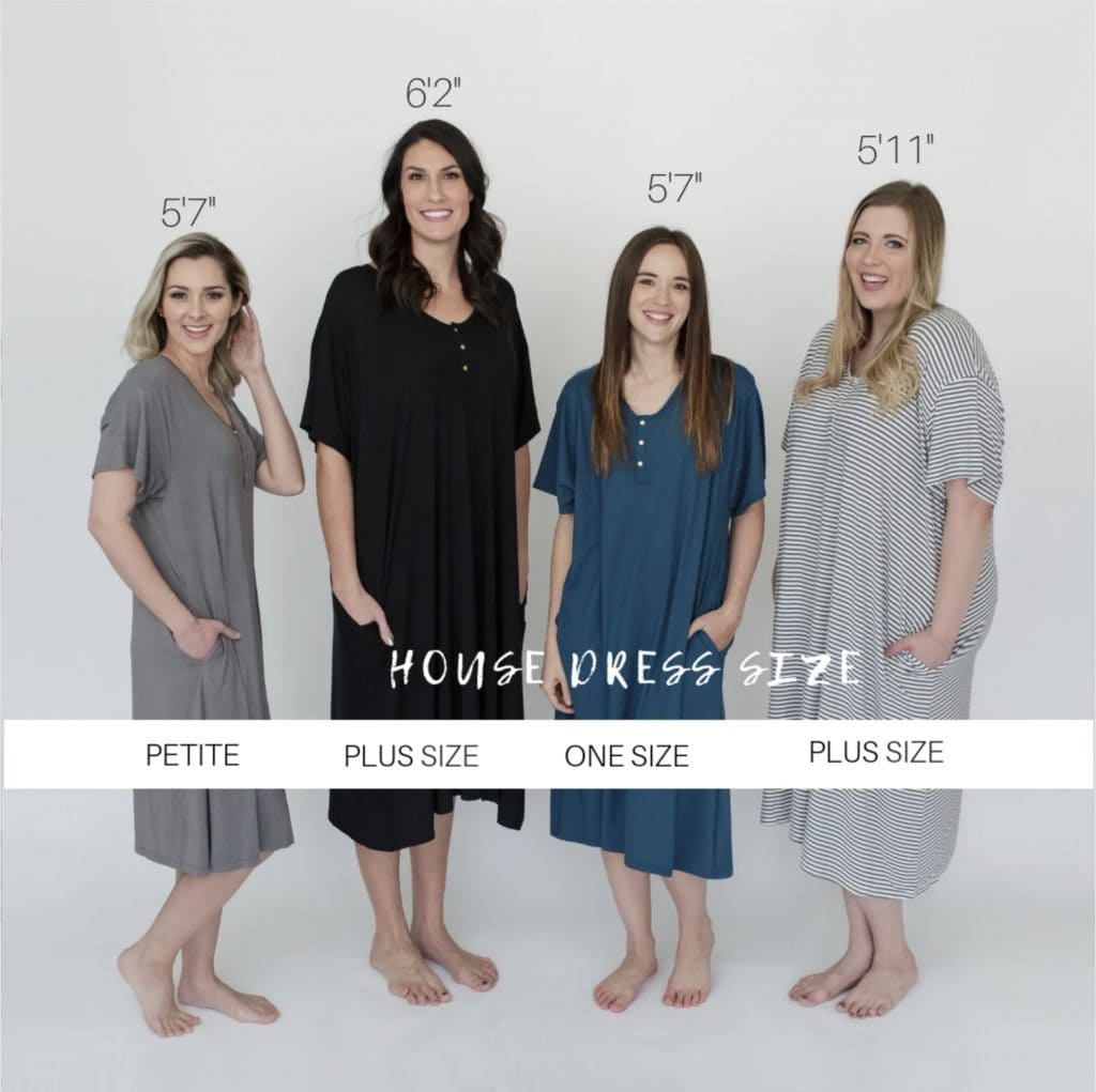 four women wearing different sizes of the undercover mama house dress