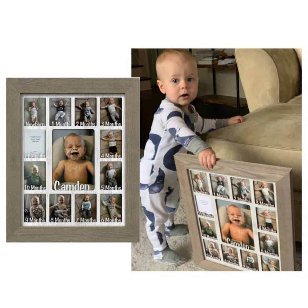 Gray photo collage to show baby's first year divided by months